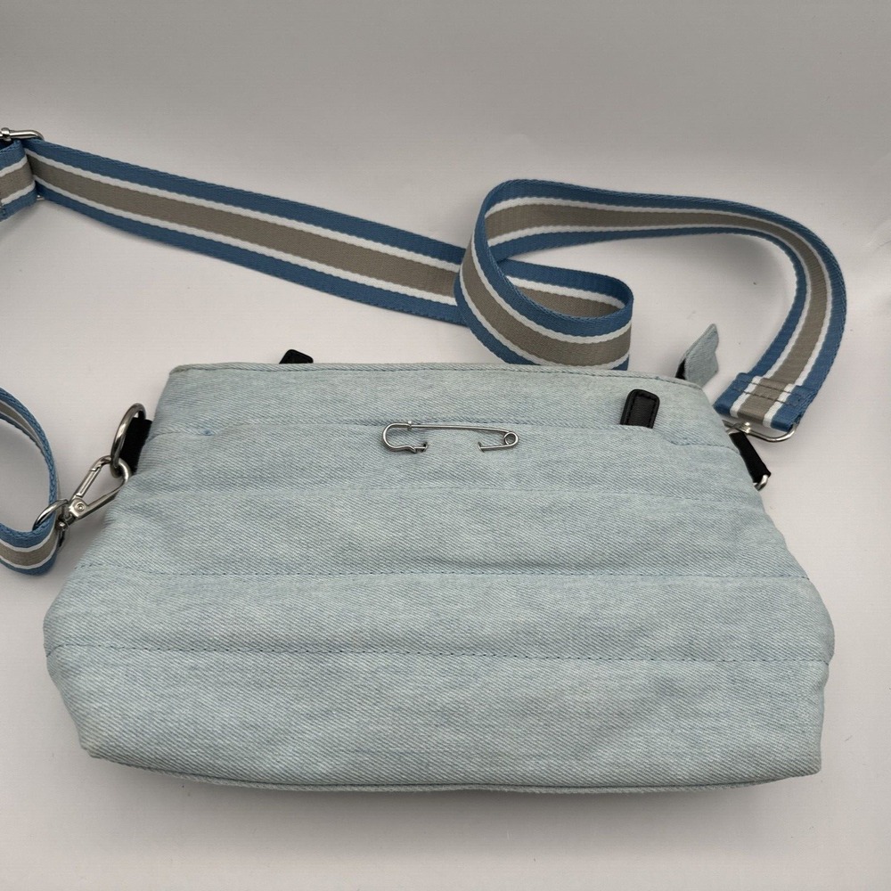 Safetee Bag Crossbody Purse Womens Y2K Light Blue Denim Quilted Safety Pin